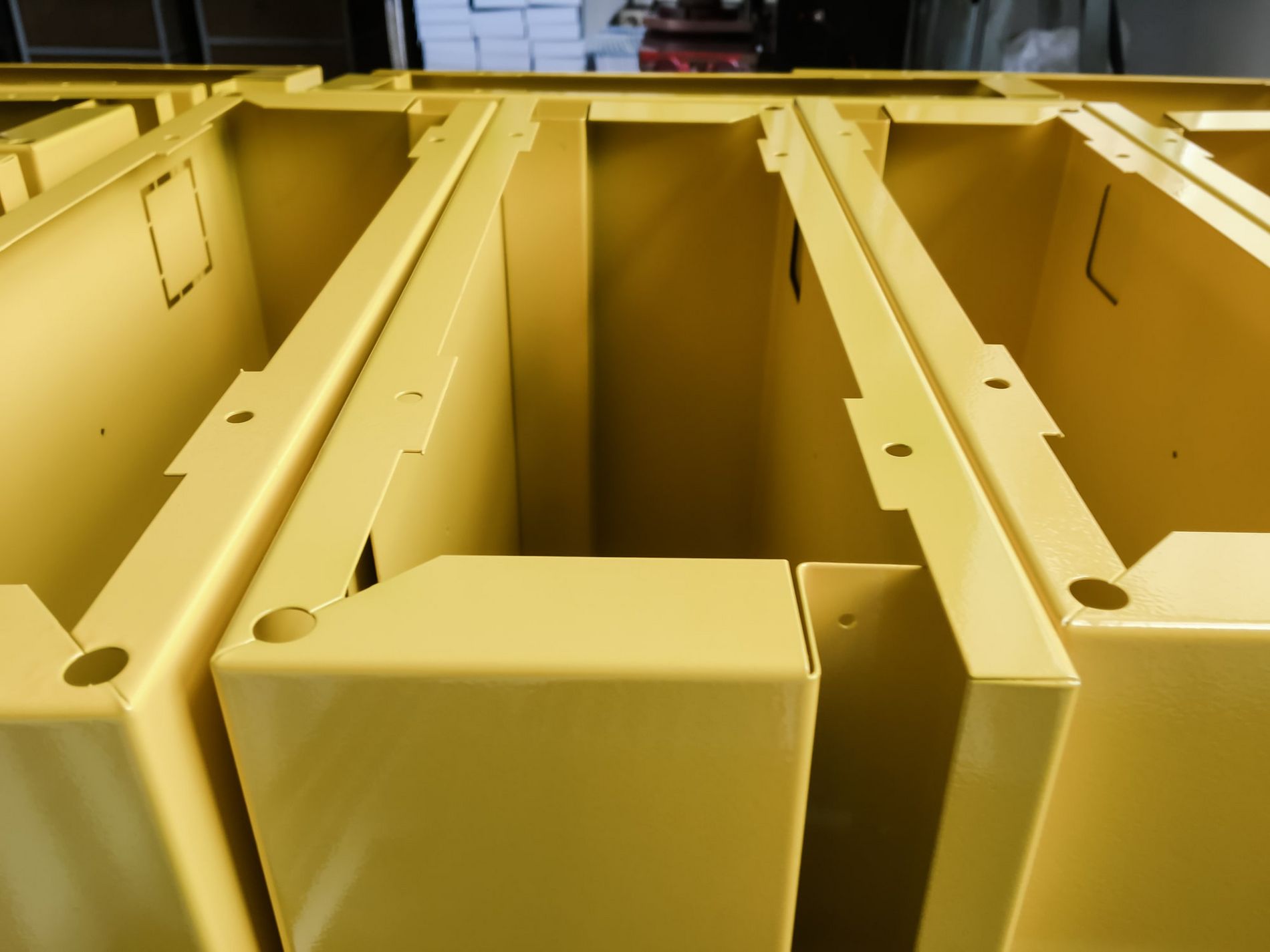 Yellow powder coated partitions