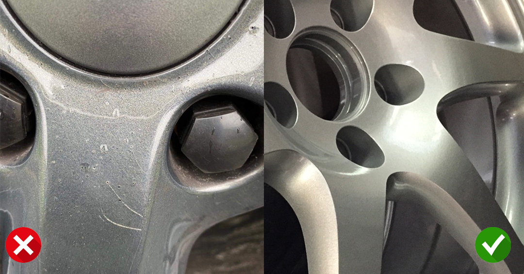 before and after surface defects on powder coated rims